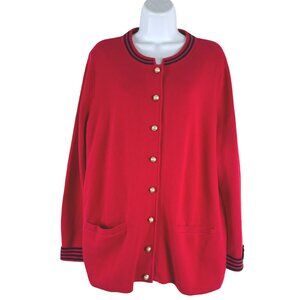 Talbots Stripe Trim Sweater Jacket 2XP Red Cotton Silk Old Money NWT CJ-2261